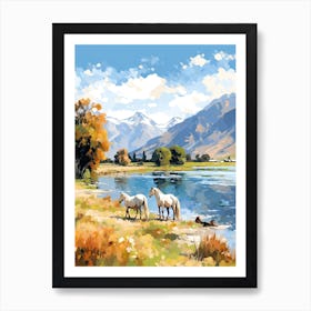 Horses Painting In Queenstown, New Zealand 4 Art Print