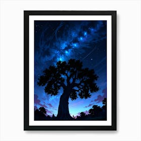 Tree In The Night Sky Art Print