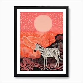 Zebra In The Wild Linocut Inspired 3 Art Print