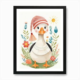Floral Cute Baby Goose Nursery Illustration (18) Art Print