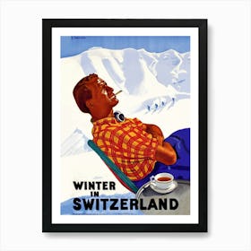 Winter In Switzerland, Vintage Travel Poster Art Print