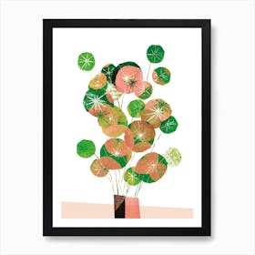 Pilea In Green And Coral Art Print