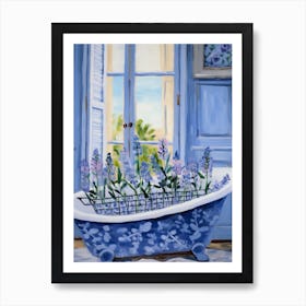 A Bathtube Full Of Forget Me Not In A Bathroom 1 Art Print