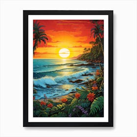 Coral Beach Australia At Sunset, Vibrant Painting 1 Art Print