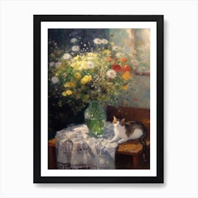 Flower Vase Queen With A Cat 2 Impressionism, Cezanne Style Art Print