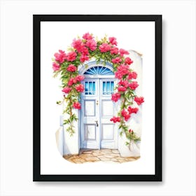 Mykonos, Greece   Mediterranean Doors Watercolour Painting 2 Art Print