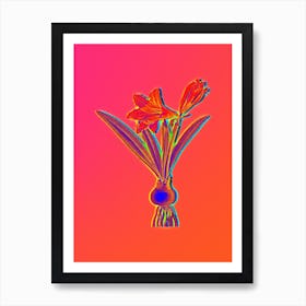 Neon Hippeastrum Botanical in Hot Pink and Electric Blue n.0471 Art Print