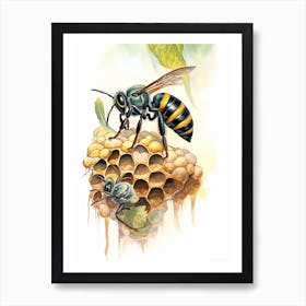 Cuckoo Wasp Bee Beehive Watercolour Illustration 4 Art Print