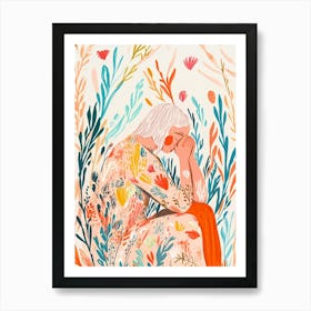 Depression - Illustration Of A Woman With Flowers 1 Art Print