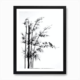 black and white art bamboo tree and bird Art Print