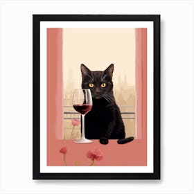 Wine For One Cat Drinking Wine 0 Art Print