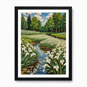 Stream Of White Lilies Art Print