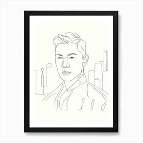 Portrait Of A Young Man Hand Drawing Line Art 1 Art Print