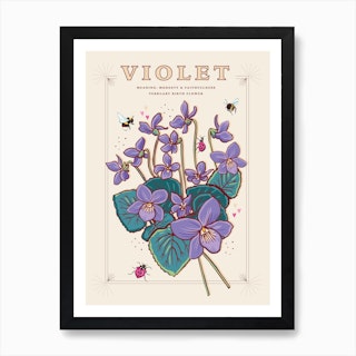 February Birth Flower Violet On Cream Art Print