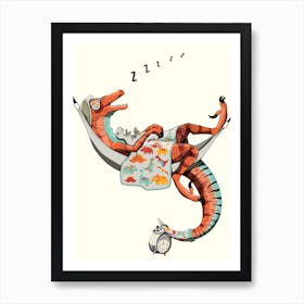 Dinosaur Velociraptor Bed Art Print