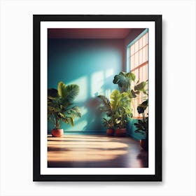 Cyan Room With Plants Art Print