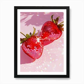 Pink Disco Strawberries Art Print | Wall Art Poster | Glam Disco Ball Red Strawberries | Preppy | Trendy | Dorm Room | Digital | PRINTABLE Art Print