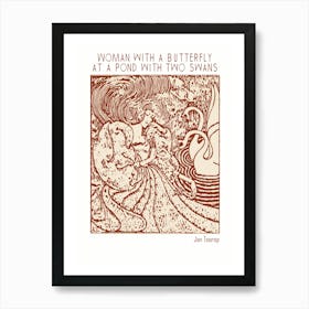 Line Art Minimalist – Woman With A Butterfly – Classic Painting 1 Art Print