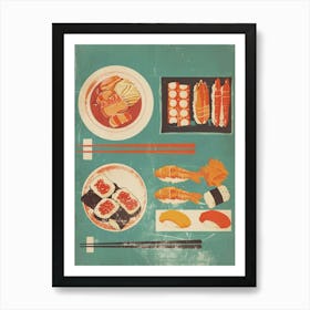 Japanese Sushi Platter Mid Century Modern 2 Affiche