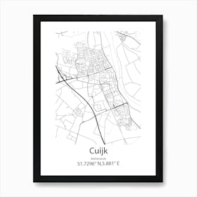 Cuijk,Netherlands Minimalist Map Art Print