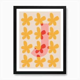 Alphabet Flower Letter J Print - Pink, Yellow, Red Art Print