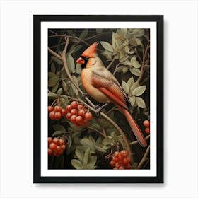 Dark And Moody Botanical Northern Cardinal 2 Art Print