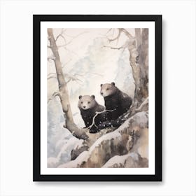 Winter Watercolour Marten 1 Art Print
