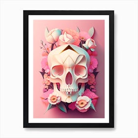 Skull With Geometric 3 Designs Pink Vintage Floral Art Print