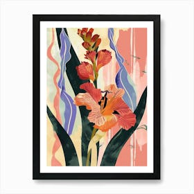 Colourful Flower Illustration Gladiolus 3 Art Print