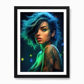 Beautiful Ana de Armas Cyberpunk Girl Art Print