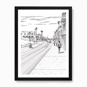 View Of Malibu California, Usa Line Art Black And White 1 Art Print