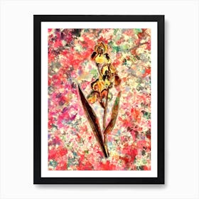 Impressionist Dalmatian Iris Botanical Painting in Blush Pink and Gold Art Print