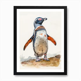 Humboldt Penguin Bartolom Island Watercolour Painting 1 Art Print