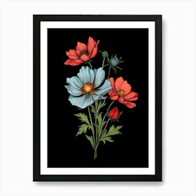 Poppies On Black Background Art Print