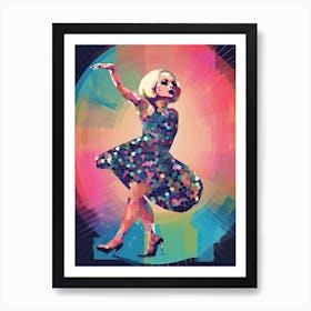 Woman Dancing Disco Ball Geometric 2 Art Print