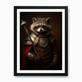 Vintage Portrait Of A Common Raccoon Dressed As A Knight 1 Art Print