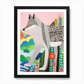 Maximalist Animal Painting Gray Wolf 3 Art Print