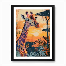 Giraffes By The Tress Illustration 5 Art Print