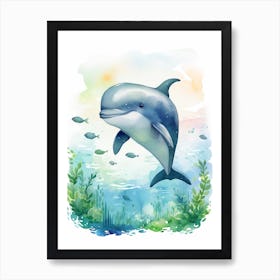 Storybook Style Dolphin Illustration 4 Art Print