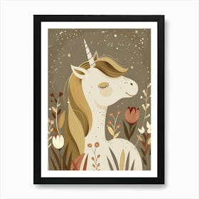 Unicorn In The Meadow Mocha Pastel 3 Art Print