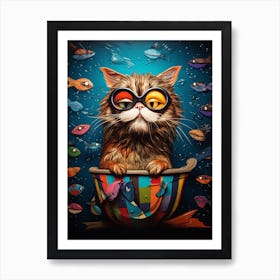 Cat In A Basket Art Print