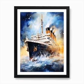 Titanic Ship Watercolour Painting 4 Art Print