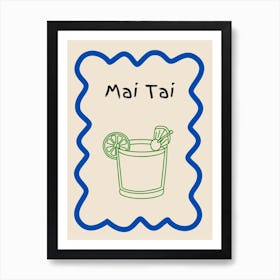 Mai Tai Doodle Poster Blue & Green Art Print