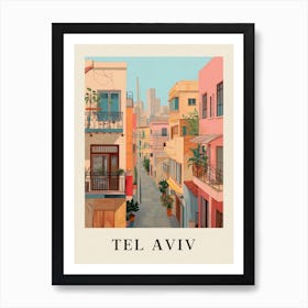 Tel Aviv Israel 1 Vintage Pink Travel Illustration Poster Art Print