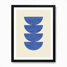 Half-circle Mid-century Style Minimal Abstract Monochromatic Composition - Deep Blue Art Print