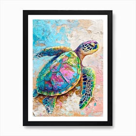 Textured Blue Sea Turtle Painting 3 Art Print