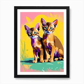 Flat Art Painting Two Cute Adorable Abyssinian Kittens Art Print