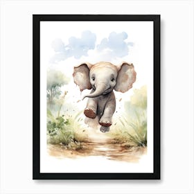 Elephant Painting Running Watercolour 2 Art Print