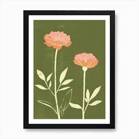 Pink & Green Marigold 2 Art Print