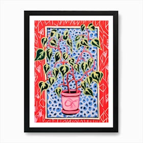 Pink And Red Plant Illustration Hoya 4 Art Print